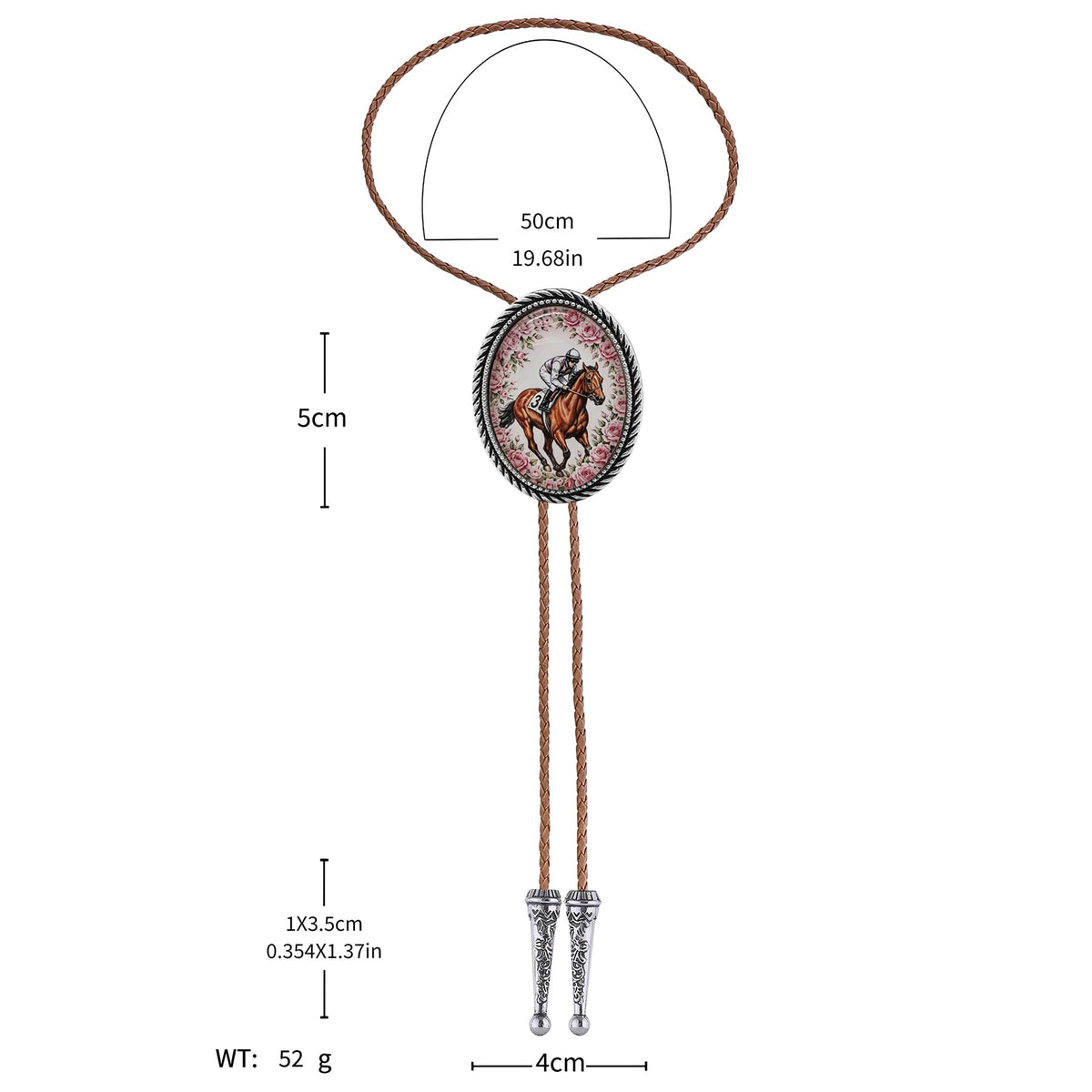 Jeilwiy Bolo Tie for Men Silver Equestrian Horse Racing Western Necktie Brown Leather Cowboy Bolero Tie for Jockeys and Horse Lovers