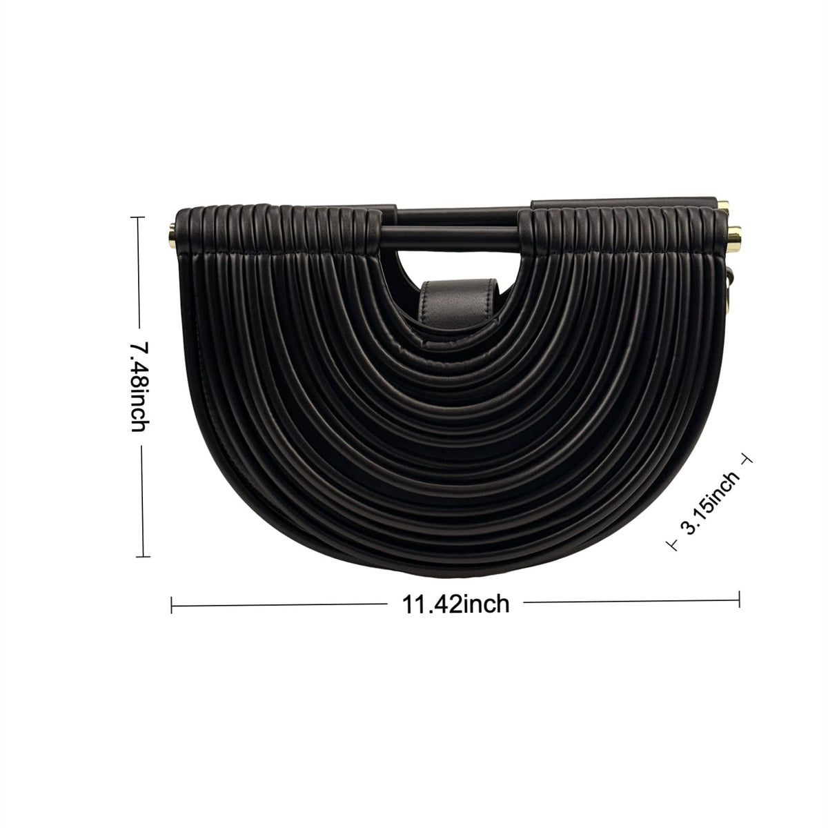 FUTTSPAI Elegant Half Round Chinc Woven PU Leather Lou Top Handle Bag for Women Formal Evening Clutch Purses,Black