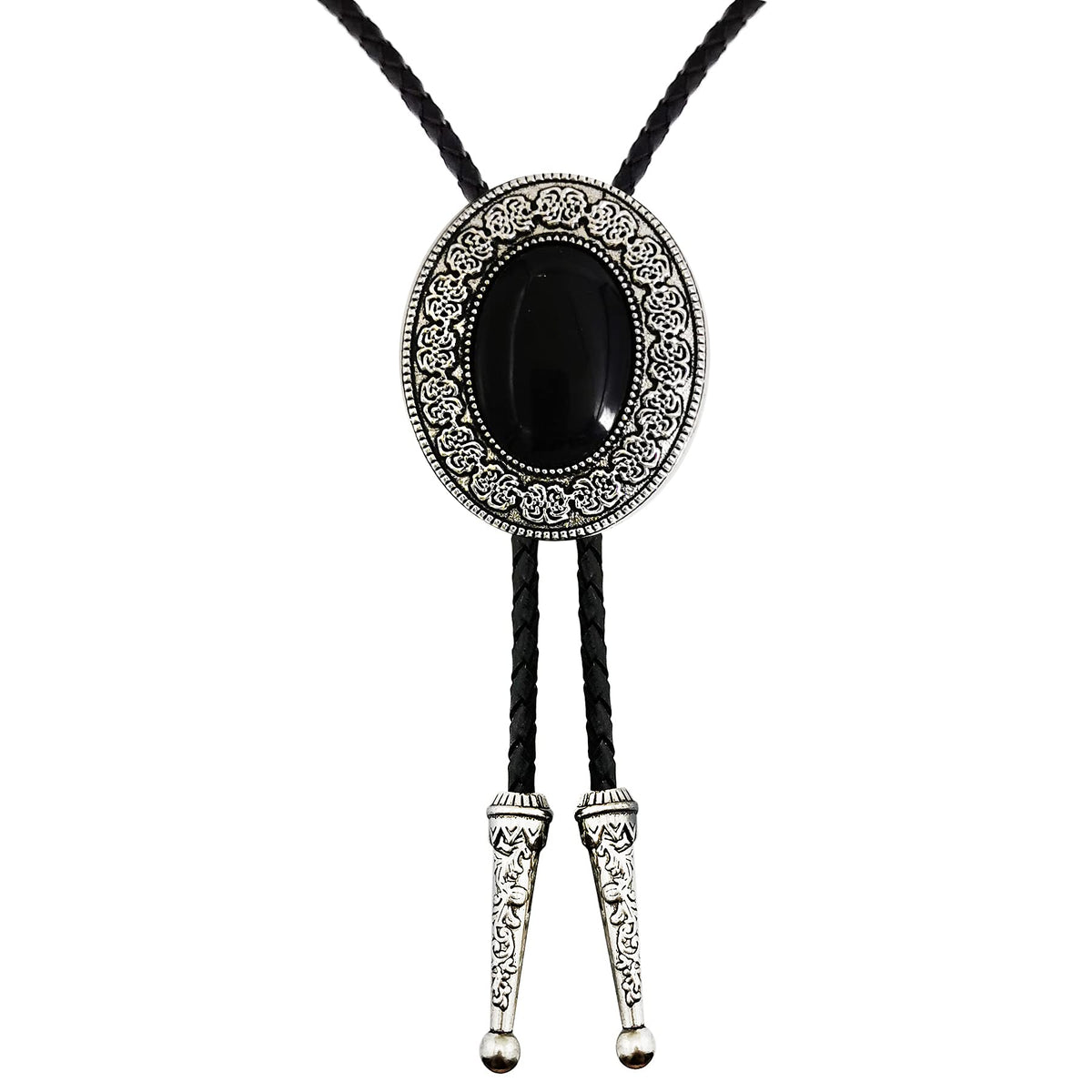 LAXPICOL Vintage Western Cowboy Oval Celtic Black Stone Bolo Tie For Men Native American Retro Bola Tie Necktie