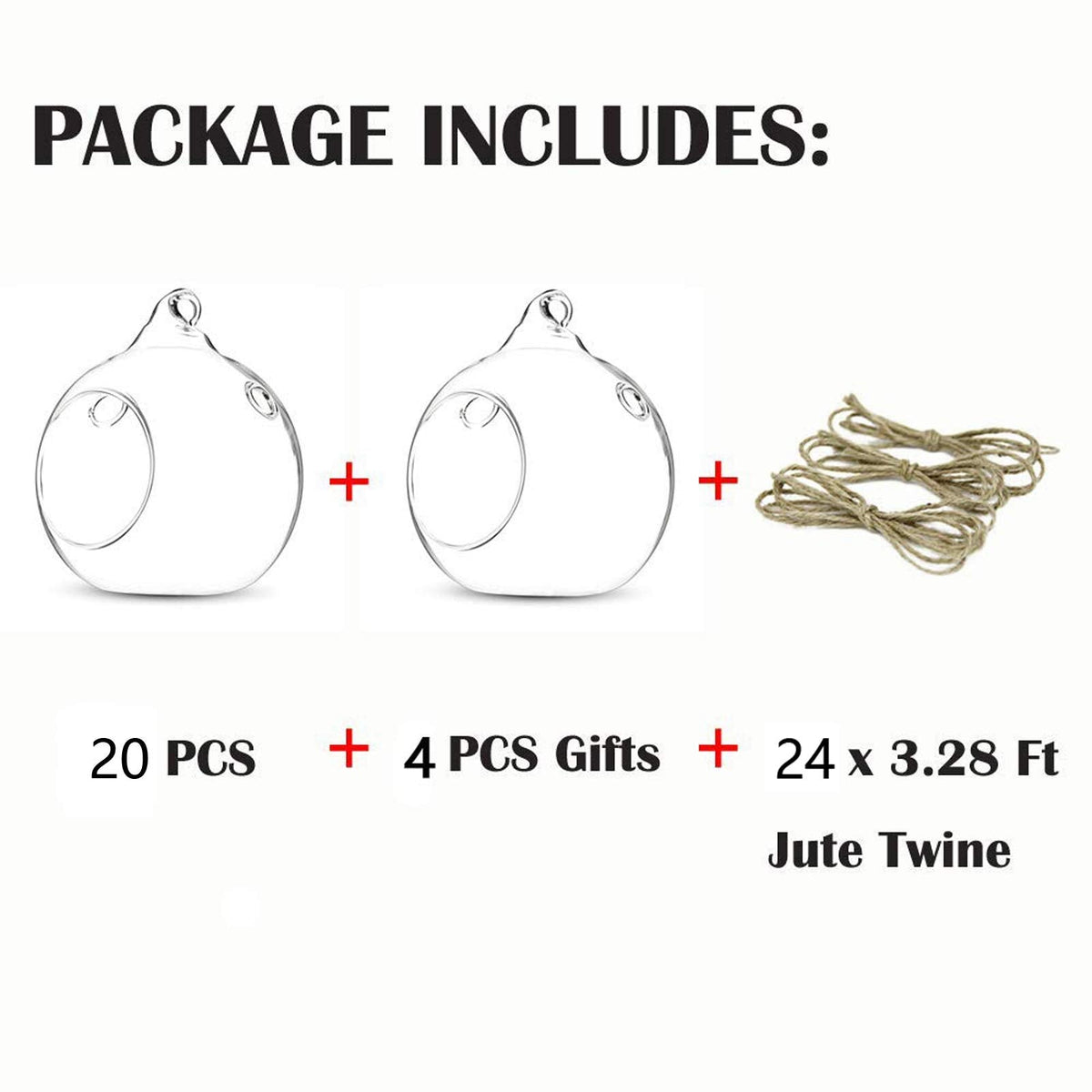 24 Pcs 3.15"/ 8cm Hanging Glass Tealight Holder Globe, Package Improved Plant Terrariums Glass Orbs Air Plants Tea Light Candle Holders, Home Decor Indoor Outdoor Garden (With 2 Holes, 20 Pcs + 4 Pcs)