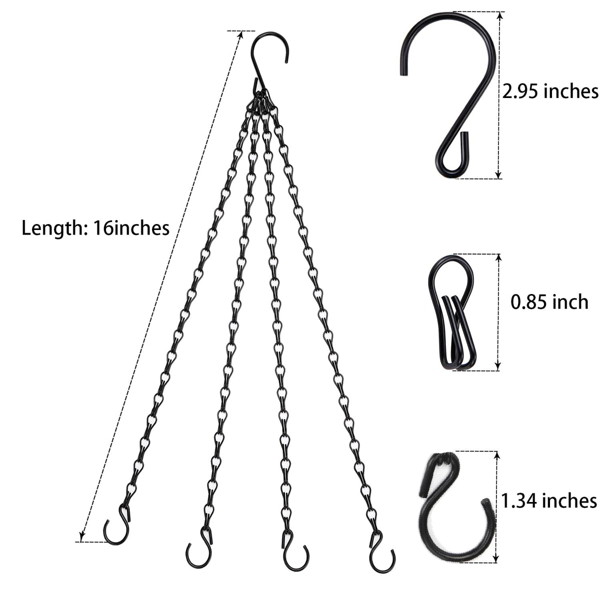 Heybe Hanging Baskets Chains 16 Inches 4 Leads Hanging Chains with S Hooks, Flower Pot Hanger Replacement Plant Hangers for Planters and Lanterns, Pack of 3