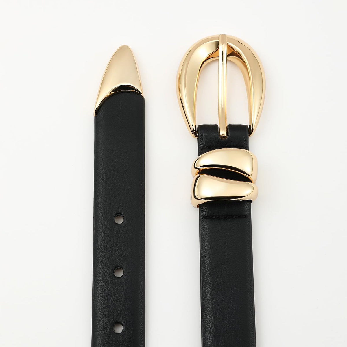 RISANTRY Black Leather Belt for Women Stylish Design with Gold Buckle Ladies Black Belt Perfect for Jeans Dresses