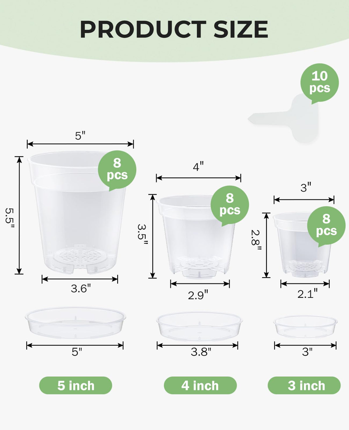 homenote 3/4/5 Inch Clear Nursery Pots 24 Pack with Drainage and Plant Saucers, Variety Pack Rigid High-Transparency Plastic Nursery Pots for Plants, Planter Nursery Pots with Upgraded Drainage Holes