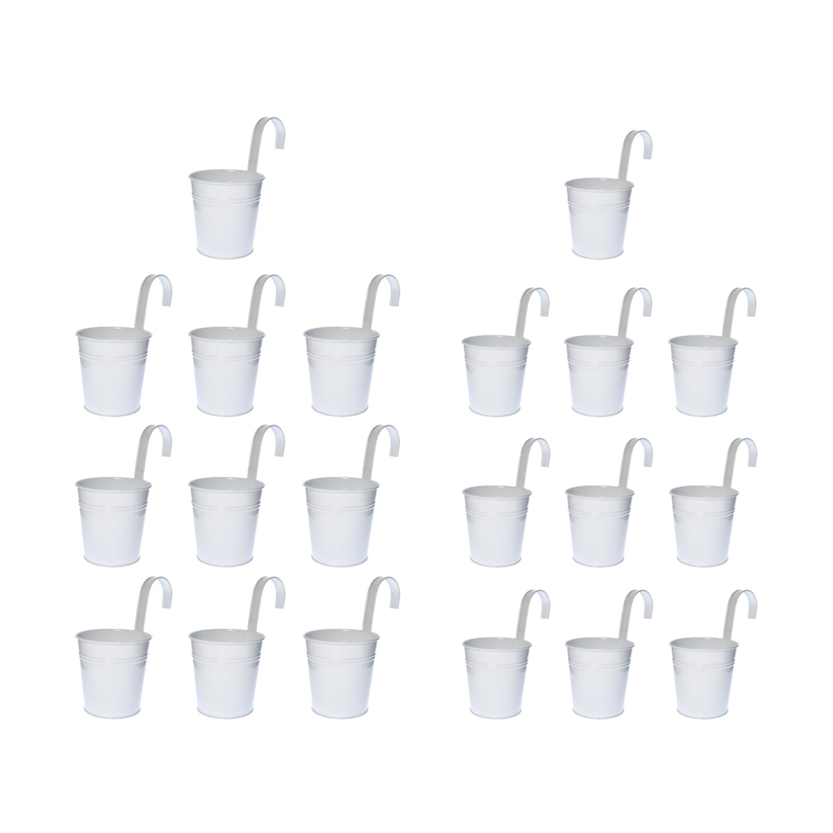 LaLaGreen Bundle - 6" x 10 Pack + 4" x 10 Pack White Metal Iron Hanging Flower Pots Balcony Railing Herb Garden Bucket Fence Planter for Outdoor Plants Flower Deck Rail Porch Window Box Hooks