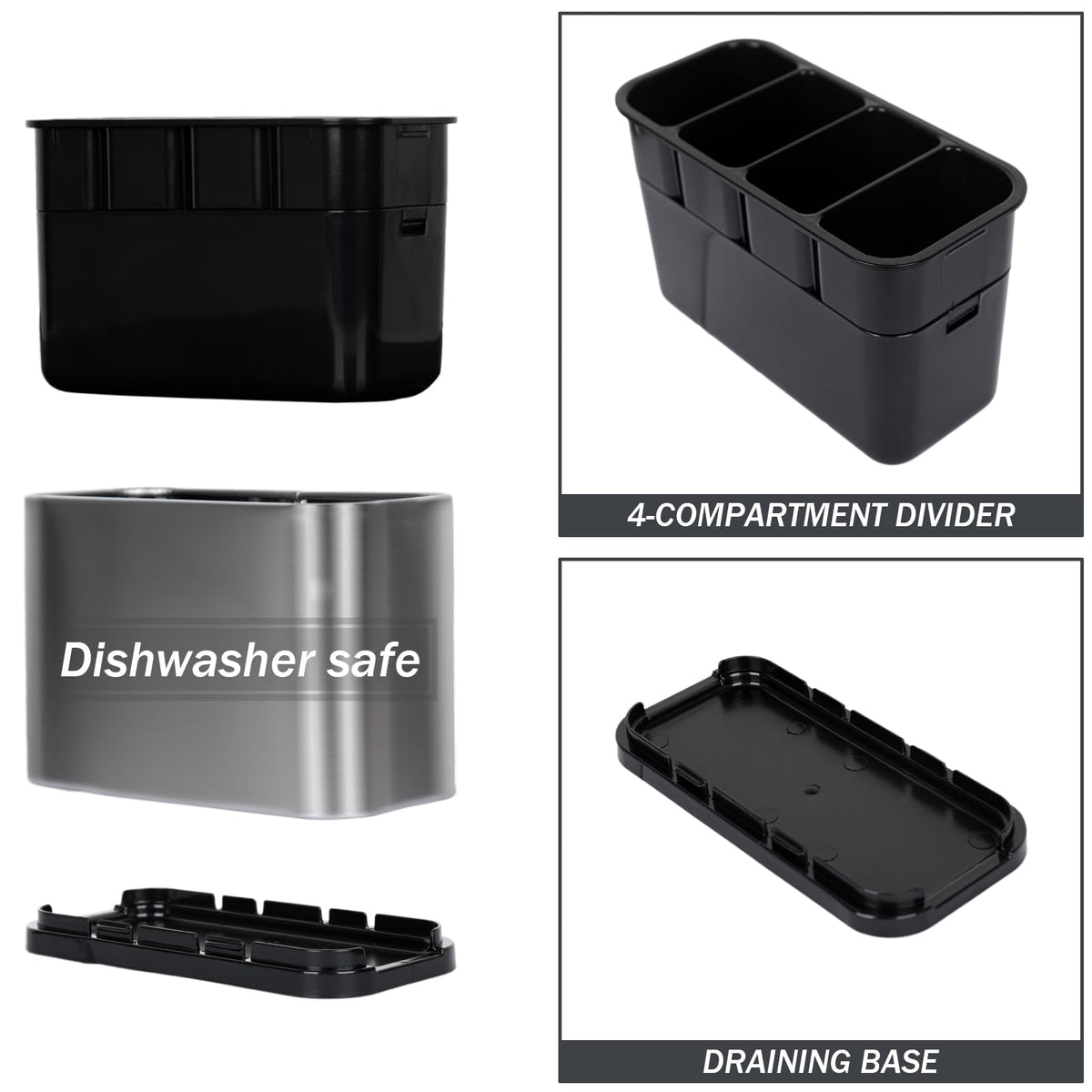 Haiyouneer Silverware Caddy Cutlery Organizer for Countertop Silverware Holder for Fork Knife Spoon Flatware Organizer 4 Compartments Cutlery Holder