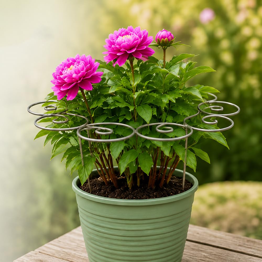 jenvd Metal Plant Support Ring for Garden Flowers, Stackable Plant Stakes for Indoor Outdoor Pots (M)