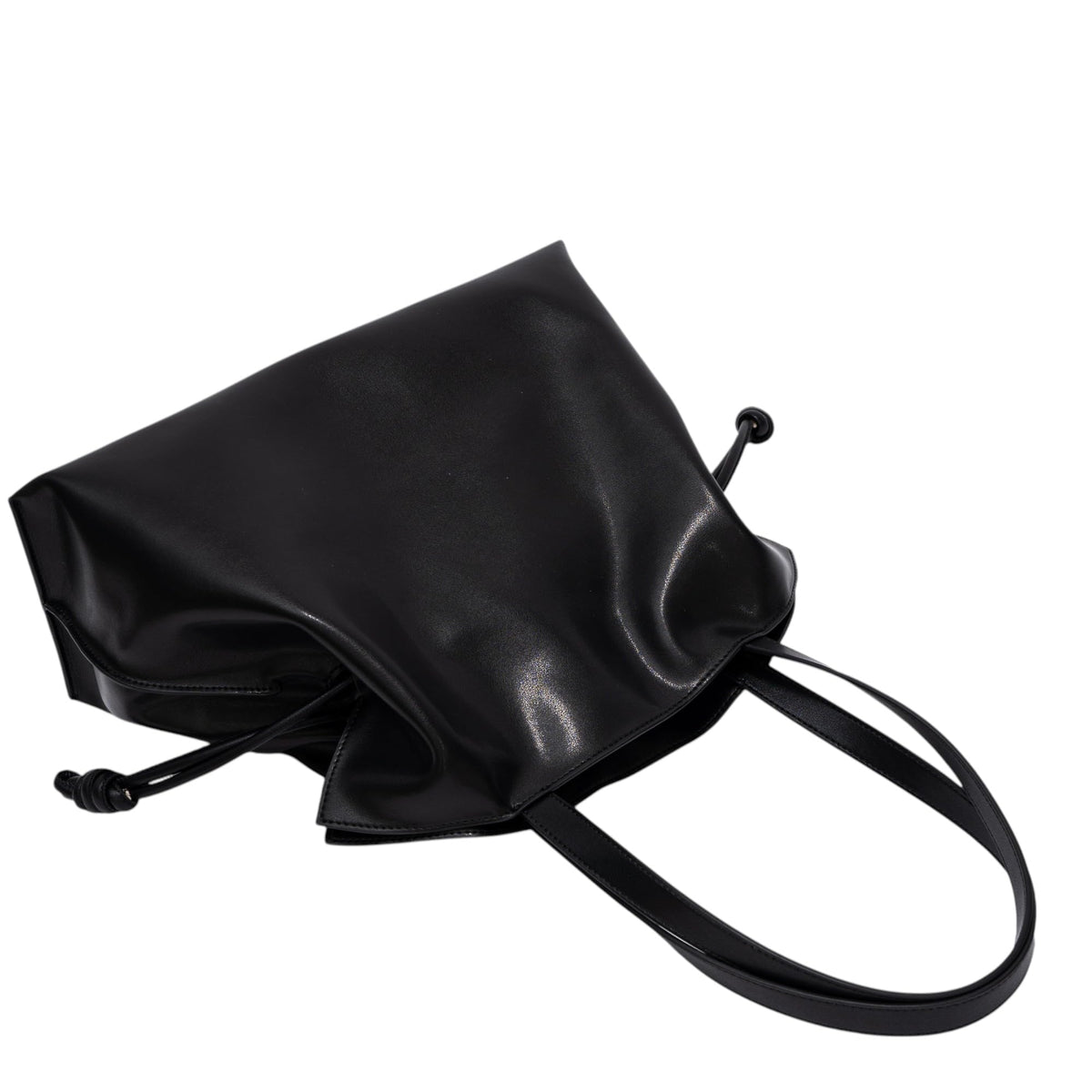 CLARANY Leather Drawstring Tote Bag, Black Genuine Leather Shoulder Bag with Magnetic Snap Closure, Elegant Travel Work Handbag
