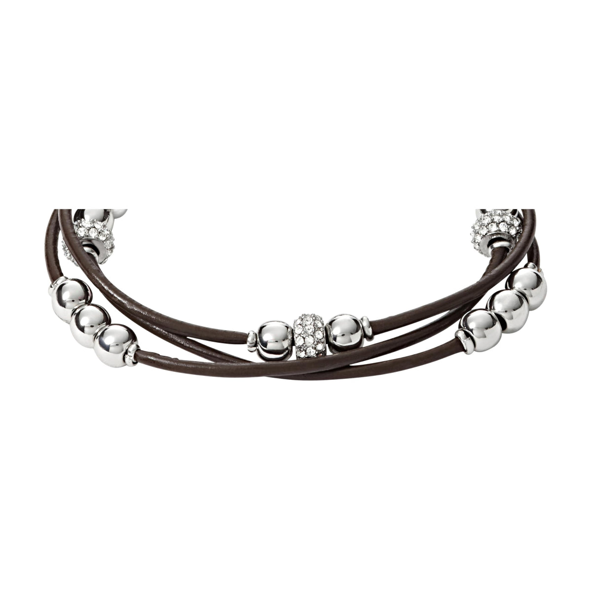 Fossil Women's Leather Bracelet, Color: Silver/Brown (Model: JA6068040)