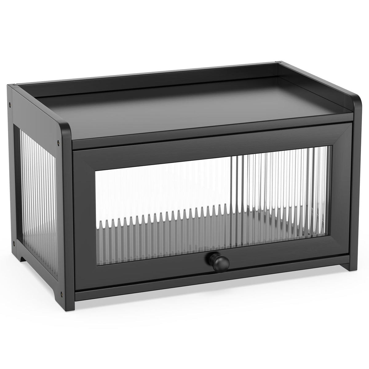 BAMBANG Bamboo Bread Box for Kitchen Countertop, Extra Large Farmhouse Bread Box with 4-Side Clear Panels, Wooden Bread Storage Container for Homemade Bread, Black