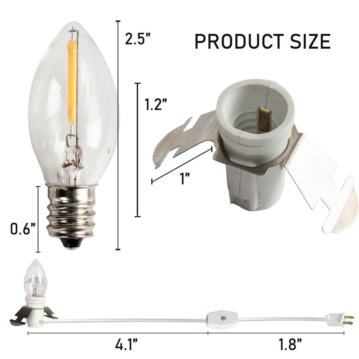 Dazzle Bright LED Accessory Cord with On/Off Switch, E12 Socket, 6 FT, 2 Pack, White, Model 31001A-09