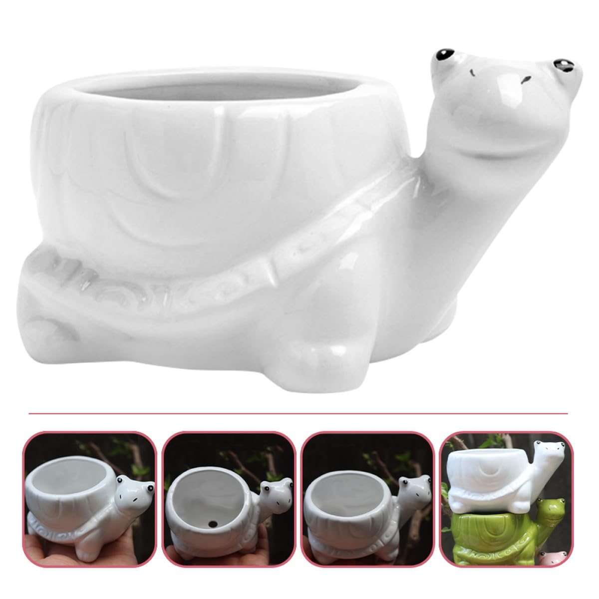 Gogogmee Ceramic Succulent Pot Turtle Design Small Decorative Flower Holder for Indoor Office Decor White Cute Tortoise Planter for Garden Patio