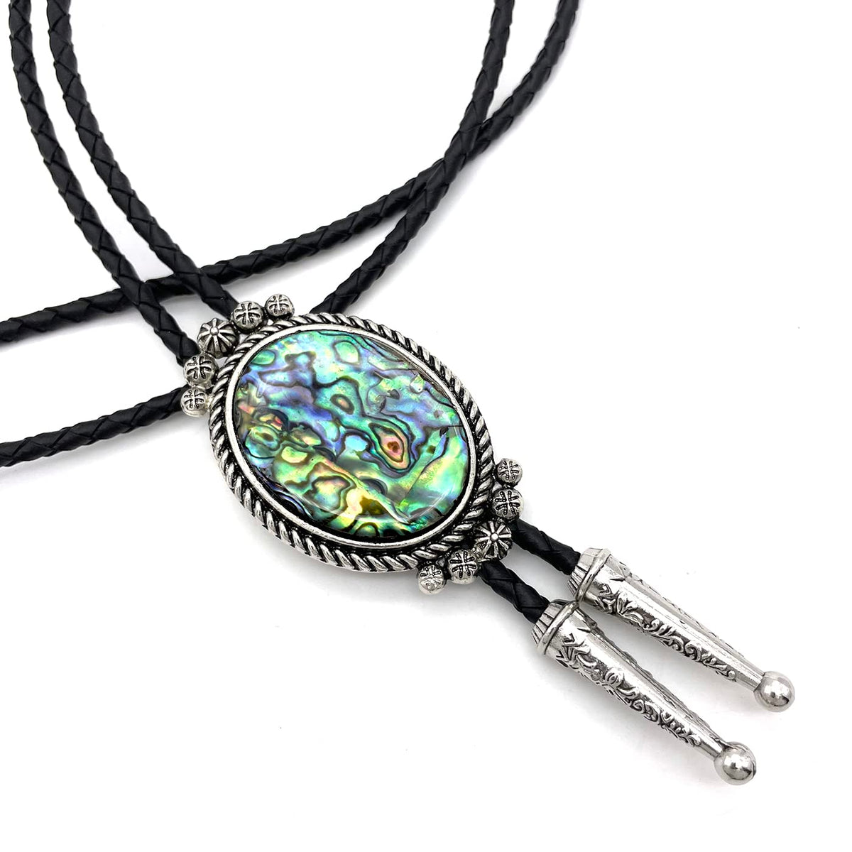 YOQUCOL Abalone shell Pattern Bolo Tie Native Western Cowboy Hand-woven Leather Bola Tie Necktie for Men Women