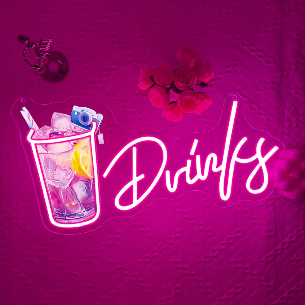 Drinks Neon Signs for Wall Decor,Cool Cocktail Glass LED Sign Art Wall Lights,Lemonade Drinks Neon Signs for Beer Bar Decor,Pub Party,Night Club,Man Cave,Business,Shop