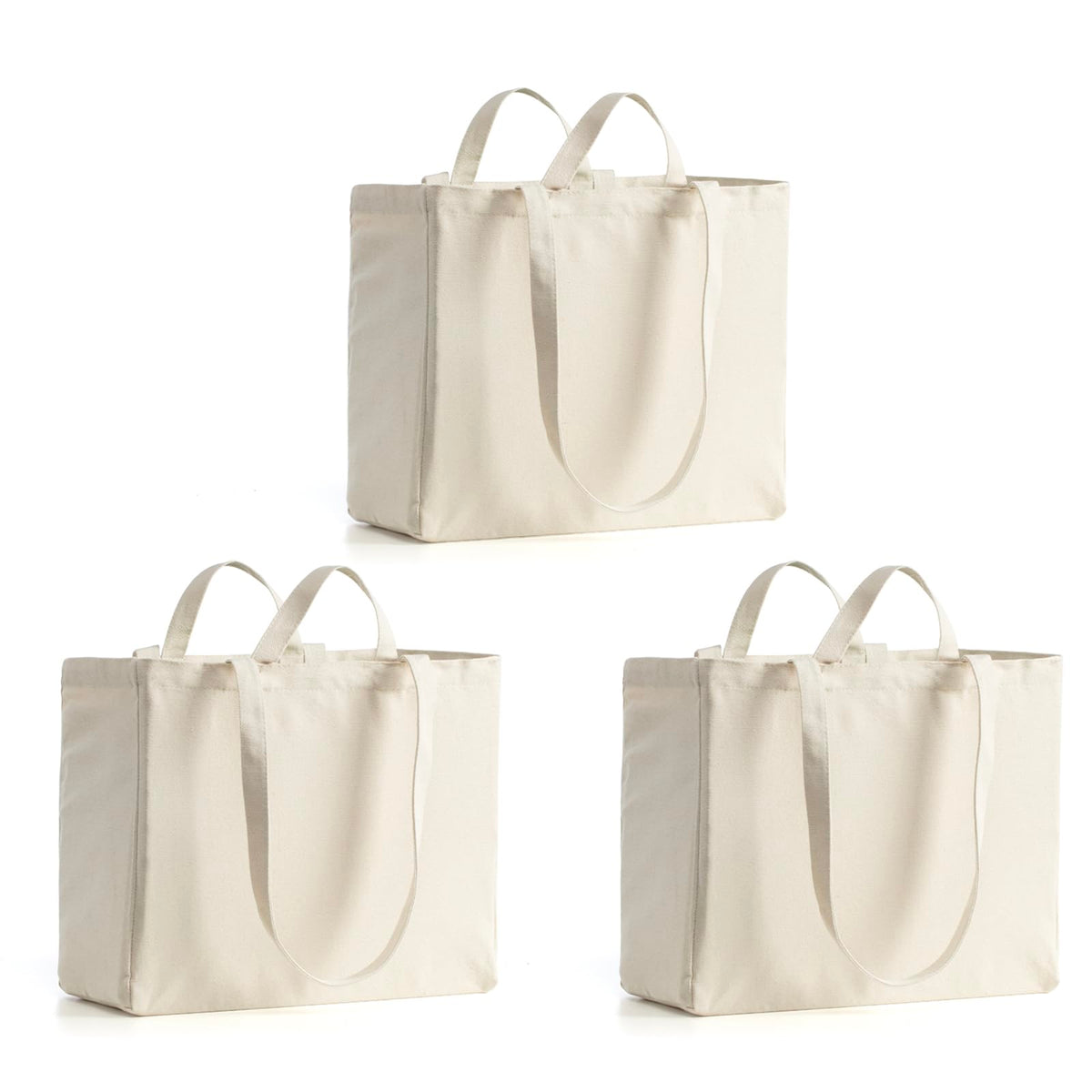 LINICE Canvas Tote Bag Reusable Grocery Bags with Long Shoulder Strap and Short Handle Foldable Heavy Duty Washable (3 Pack)