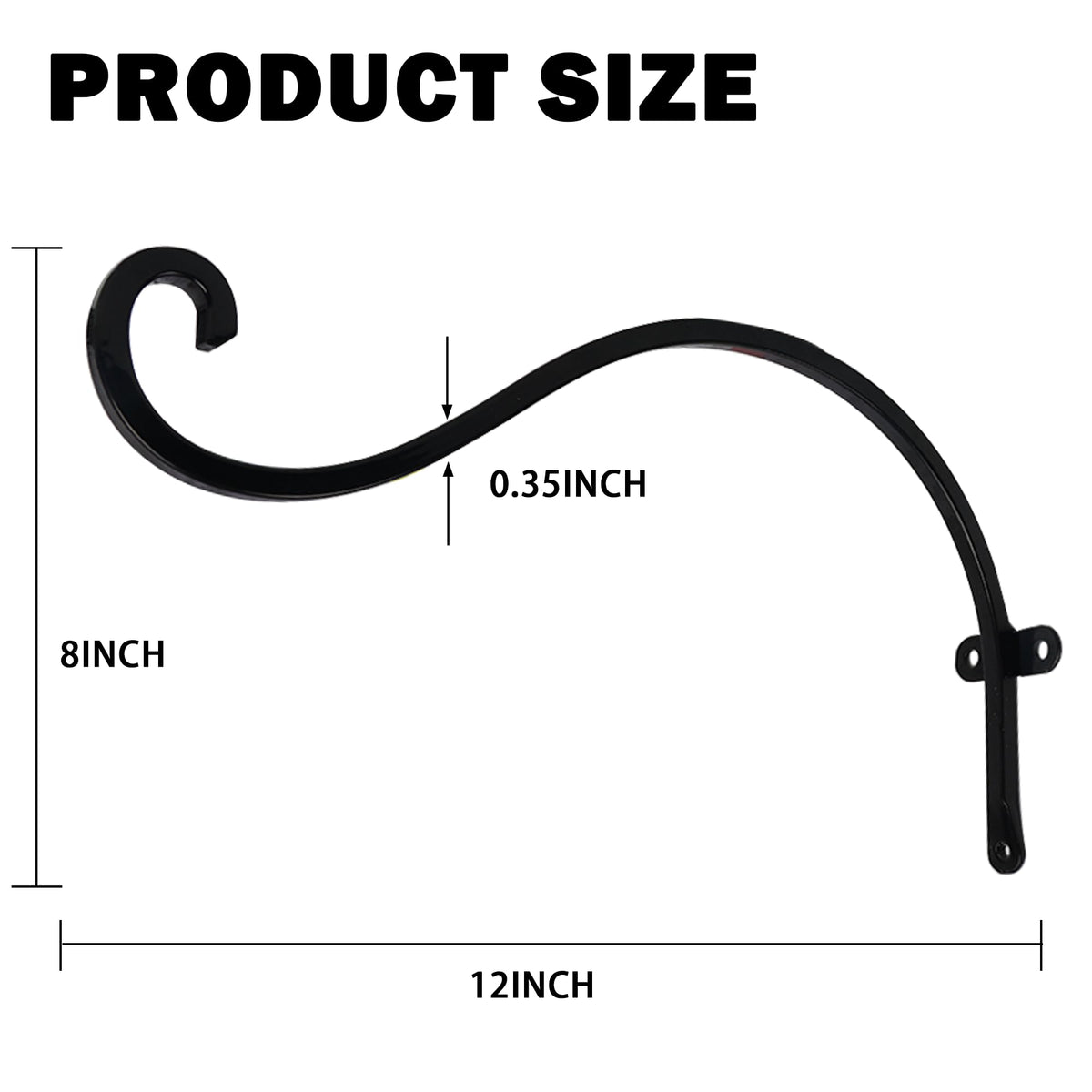 Hourleey 2 Pack Plant Hanger Outdoor, 12 Inch Heavy-Duty Hanging Plant Hook for Outside Basket, Black Metal Wall Mount Plant Bracket Hook for Flower Baskets Bird Feeder