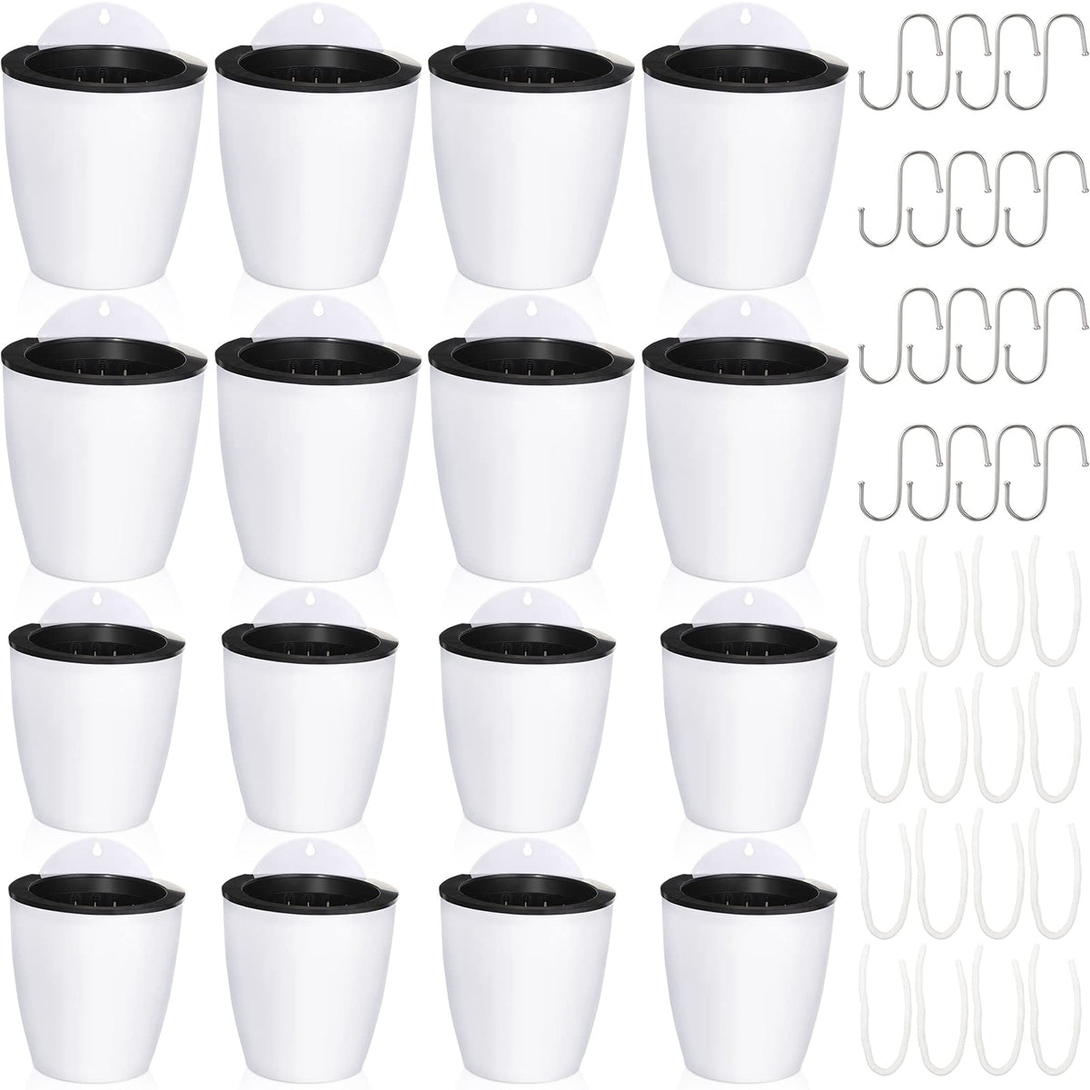 Amyhill 16 Pcs 5'' and 4.33'' Self Watering Hanging Planter for Indoor Plants Wall Planter with Hook and Absorbent Cotton Rope Wall Plant Holder Wall Mounted Planters White Flower Pots for Garden