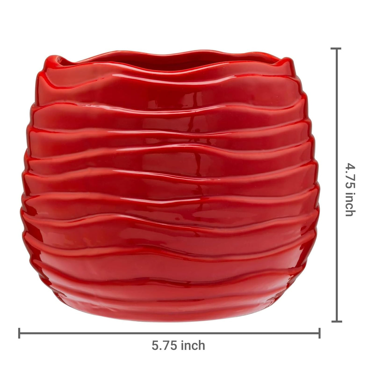 MyGift 5.5 Inch Modern Red Ceramic Plant Pot with Drainage Hole and Decorative Wavy Design, Small Succulent Planter Container