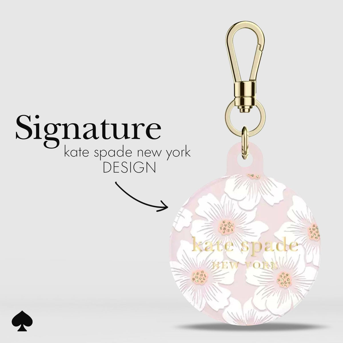 kate spade new york AirTag Holder with Gold Ring Clip - Protective Case for Apple AirTag - Hollyhock Cream