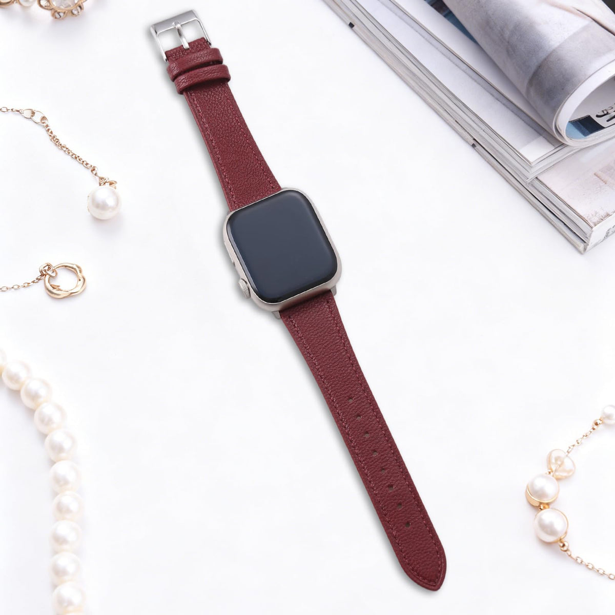Thin Slim Soft Goatskin Women Leather Watch Bands for Apple Watch 38mm 40mm 41mm 42mm, Small Wrist Watch Band Lightweight Elegant Replacement Straps Compatible with iWatch SE 11 10 9 8 7 6 5 4 3 2 1