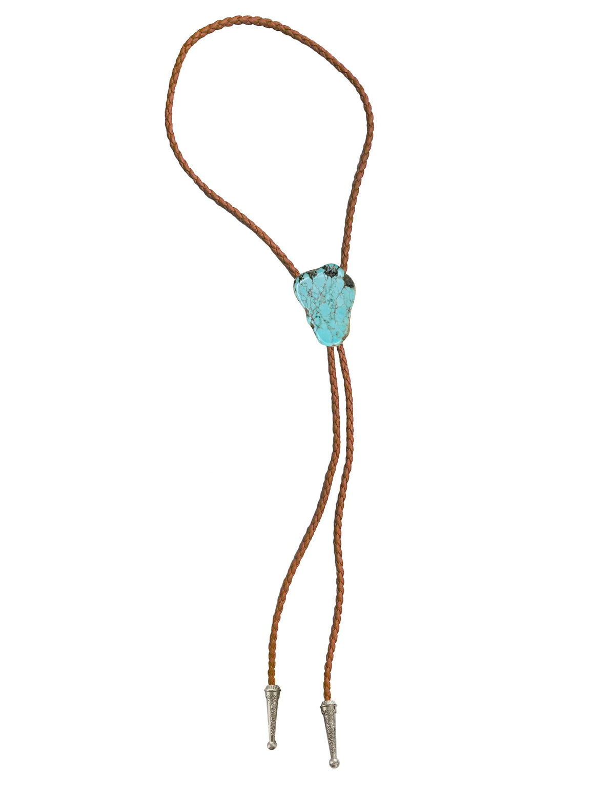 Daisy Del Sol Bolo Tie Turquoise Stone Braided Vegan Faux Leather Silver Tips Handmade Necklace Adjustable Western Jewelry