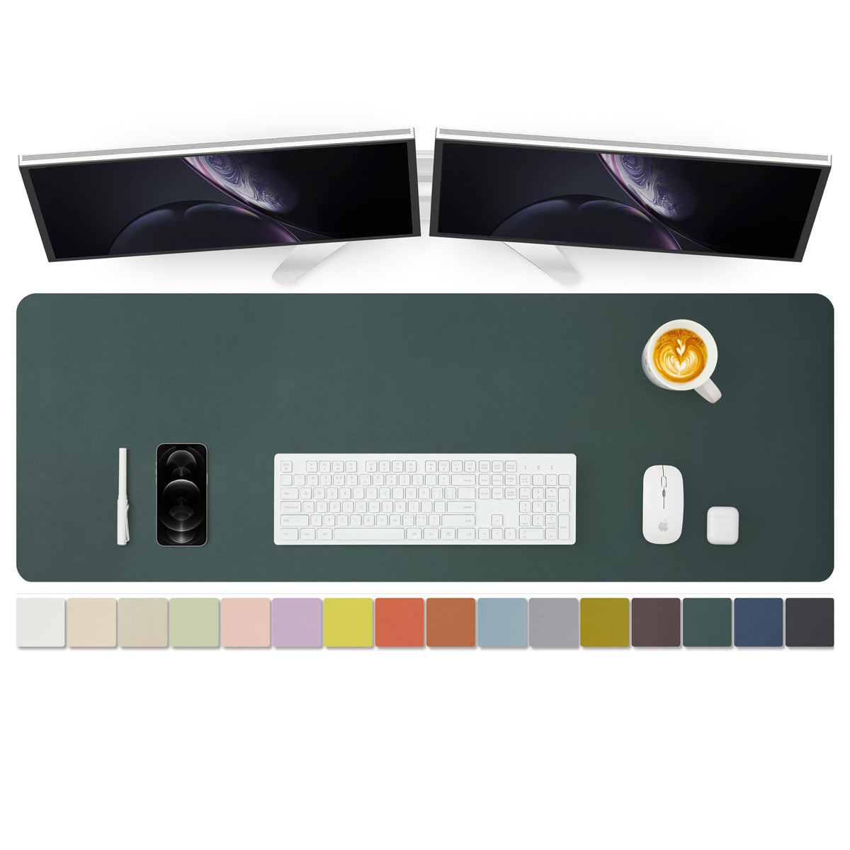 Large Desk Mat - 47.2"x 17" Non-Slip PU Desk Pad for Office and Home - Ideal for Large Mouse Pad and Desk Mats on Top of Desks(Dark Green)