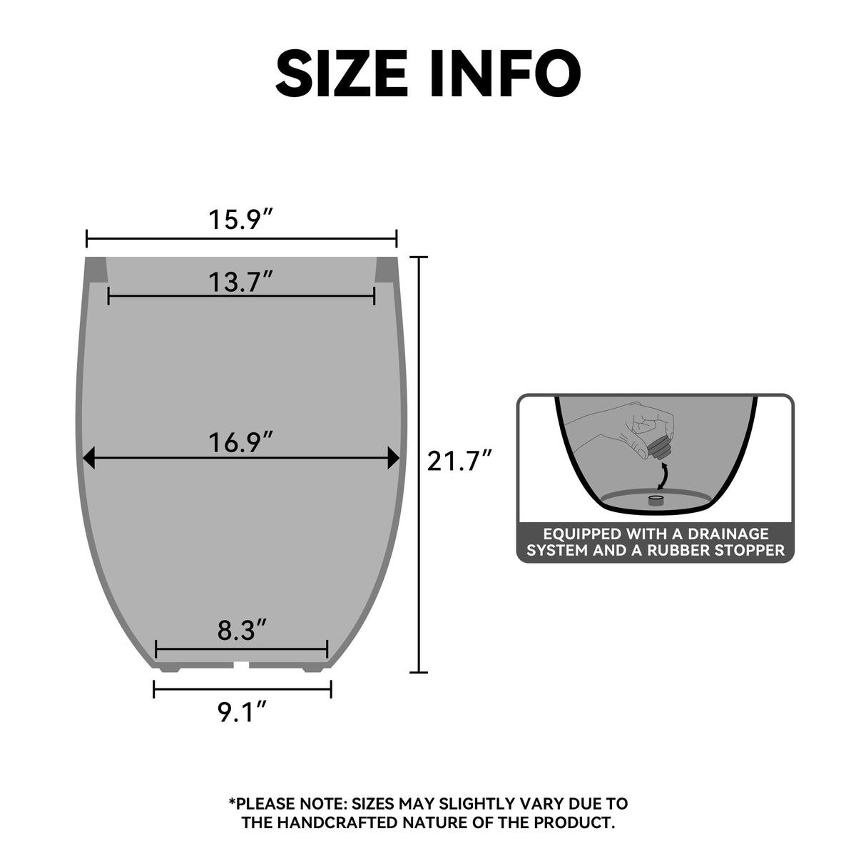 Kante 21.7" Tall Concrete Planter, Light Gray Large Plant Pot with Drainage Hole & Rubber Plug – Lightweight Weathered Cement Container for Indoor Outdoor, Home Patio Garden