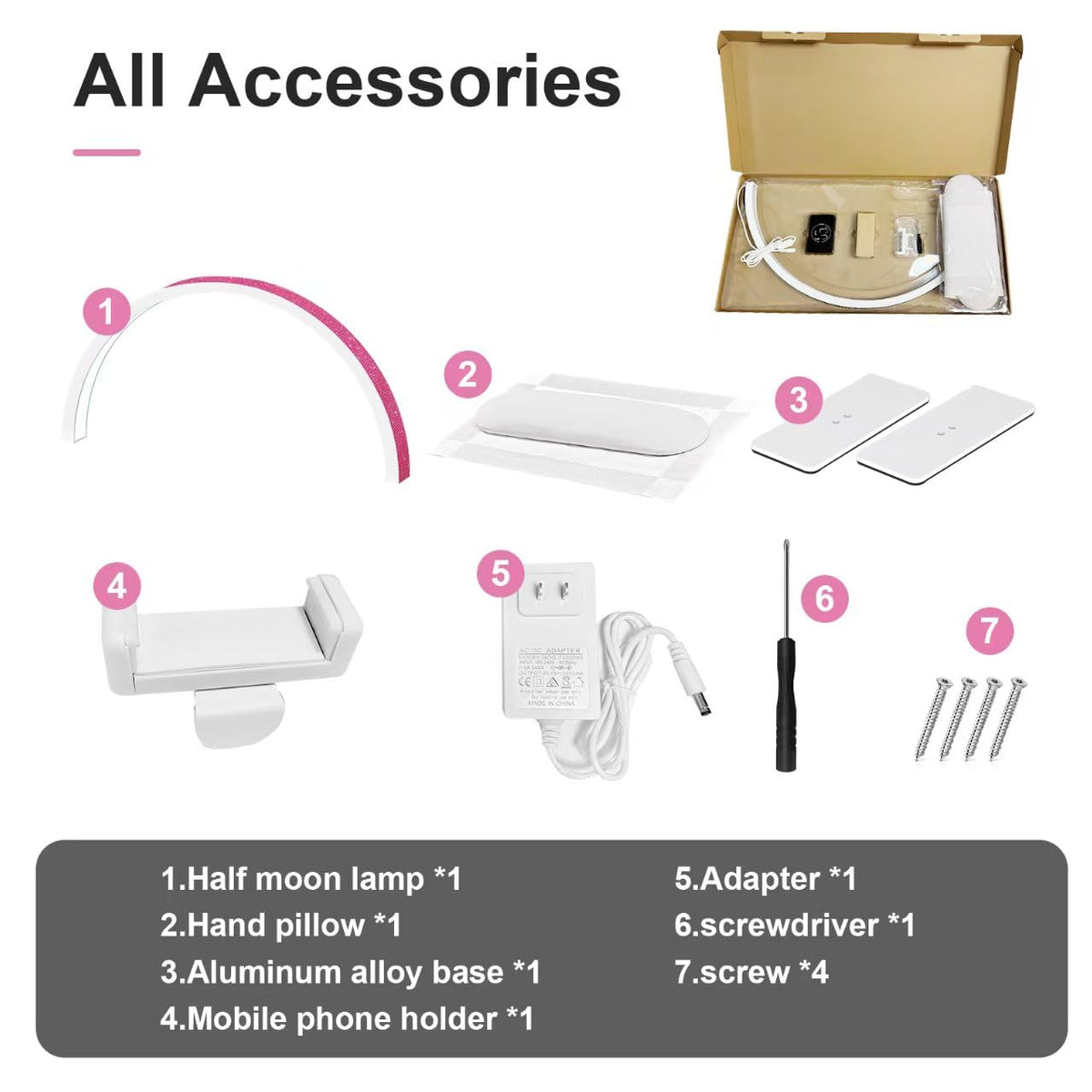 FFKJDM Nail Desk Light, 48W LED, 29-inch Half Moon, Color Temperature 3000K-6000K, Pink
