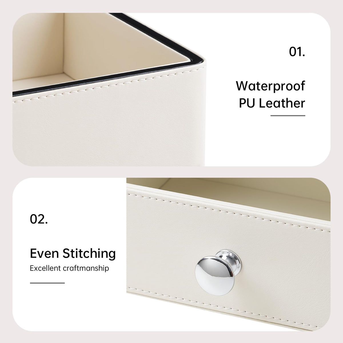 MEIBOOCH PU Leather Desk Organizer with Drawer, Multifunctional Nightstand Organizer, Waterproof Makeup Organizer for Vanity Bathroom Countertop Bedside Table (Beige)