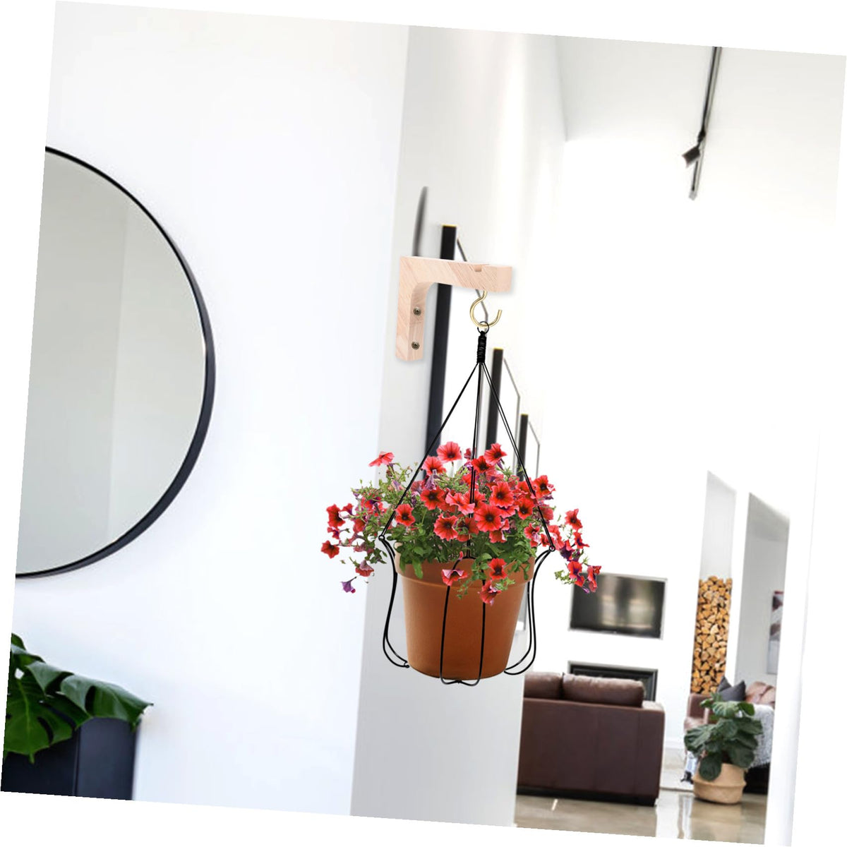 VICASKY Wooden Plant Hanging Hooks 2pcs Heavy-Duty Wall Mounted Plant Hanger Brackets Indoor Outdoor Hanging Stand for Flowerpots