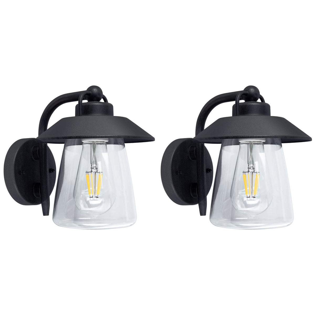 LUTEC Outdoor Indoor Wall Sconce, Matte Black, 2 Pack, Aluminum, Waterproof, Clear Glass, Farmhouse Barn Light Fixture