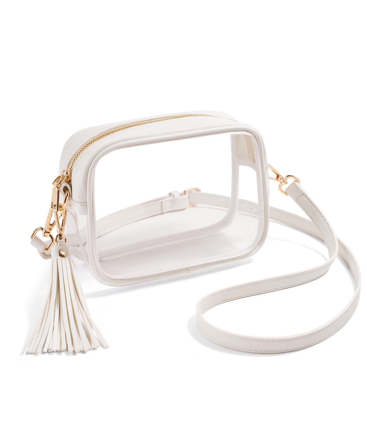 Yarnic Clear Bag Stadium Approved, PVC Transparent Crossbody Purse for Concert Sports Event Small Women Bags with Adjustable Shoulder Strap (White)