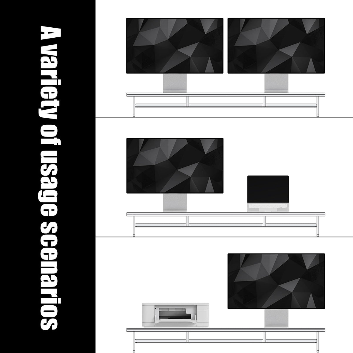FENSULN Dual‑Tier Monitor Stand for Modern Desk Setup – Minimalist Wooden and Metal Riser Shelf with Transparent Acrylic Feet for Dual Monitors, Laptops, Home Office Aesthetic，Brown and White