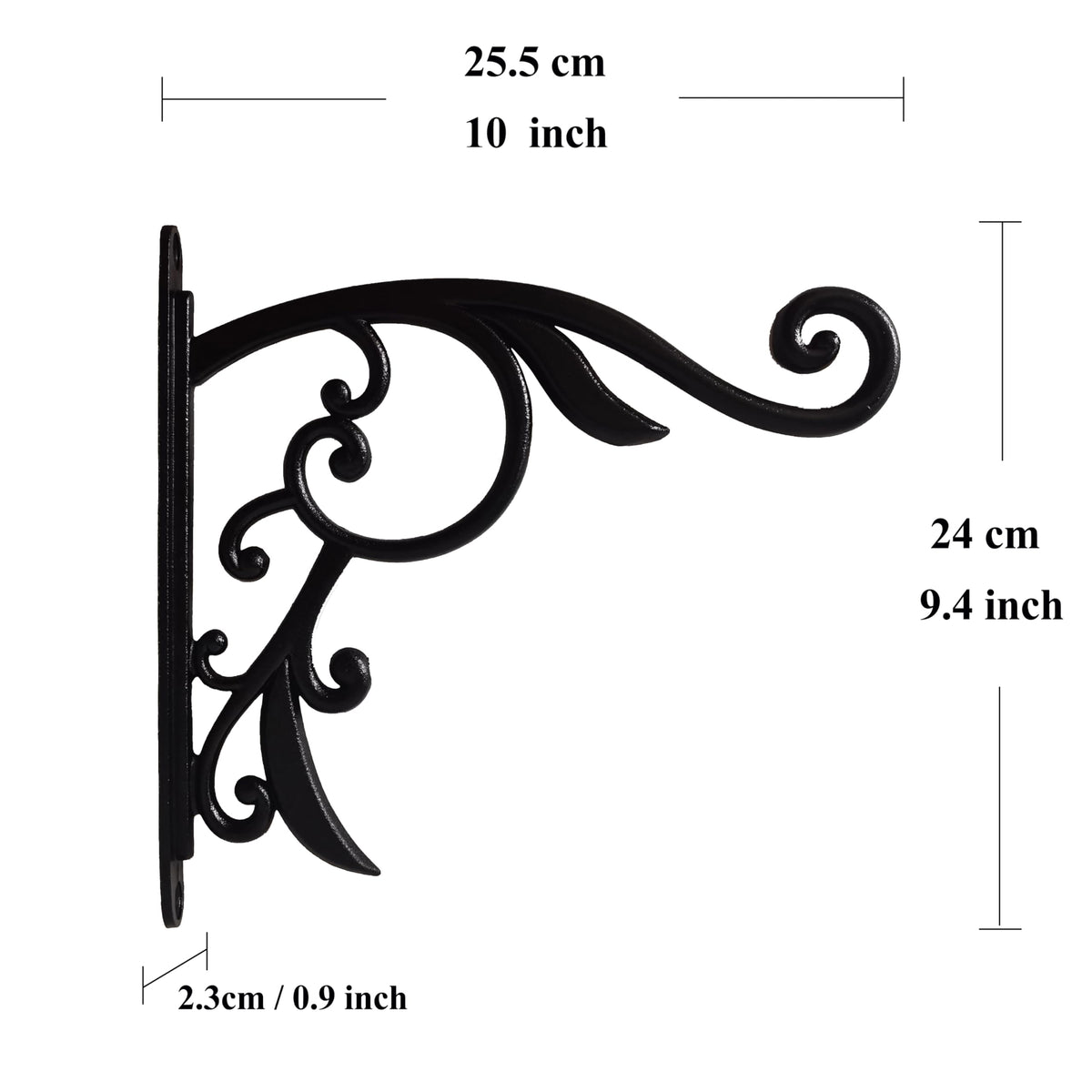 CLYB Hanging Planter Brackets Farmhouse-Inspired Fancy Metal Outdoor Brackets,Outdoor Hanging Brackets Wall Hook Heavy Duty Planter Brackets,Black Iron Indoor/Outdoor Planter Hanger Hook (10 Inch)