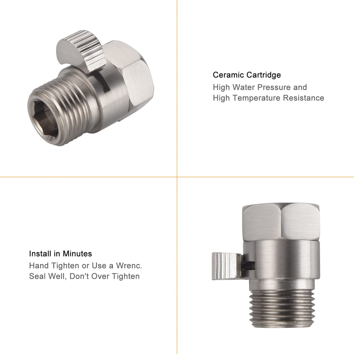 Brushed Nickel Water Flow Control Valve, G 1/2" Shower Head Flow Control Brass Shut Off Valve for Handheld, Water Pressure Regulator Replacement for Shower System