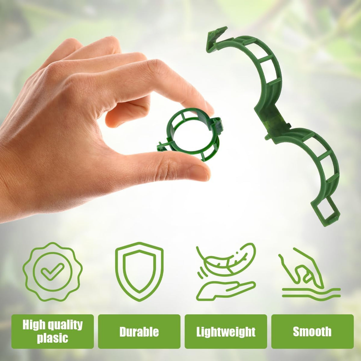 Lyngvio 100Pcs Secured Plastic Plant Clip, 2026 Upgrade Plant Support Clips Reusable Garden Clips, Garden Clips for Climbing Plants Tomato Grape Vine Vegetables Plant Fixing Clips (50, Green)