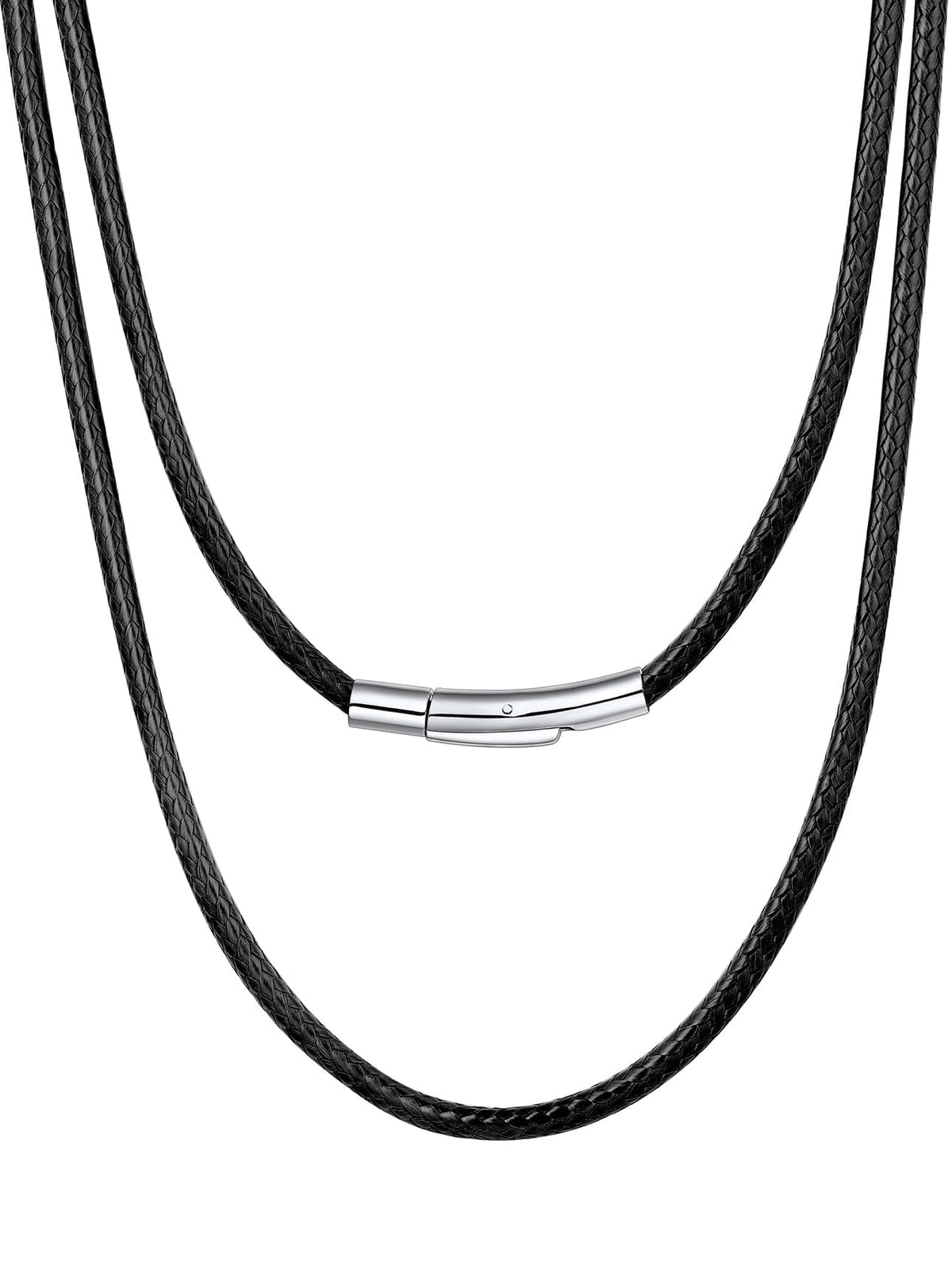 Bestyle 3MM Black Leather Necklace for Men Women,Waterproof Wax Woven Rope Chain with Stainless Steel Clasp, Leather Cord Necklace for Pendants 30"