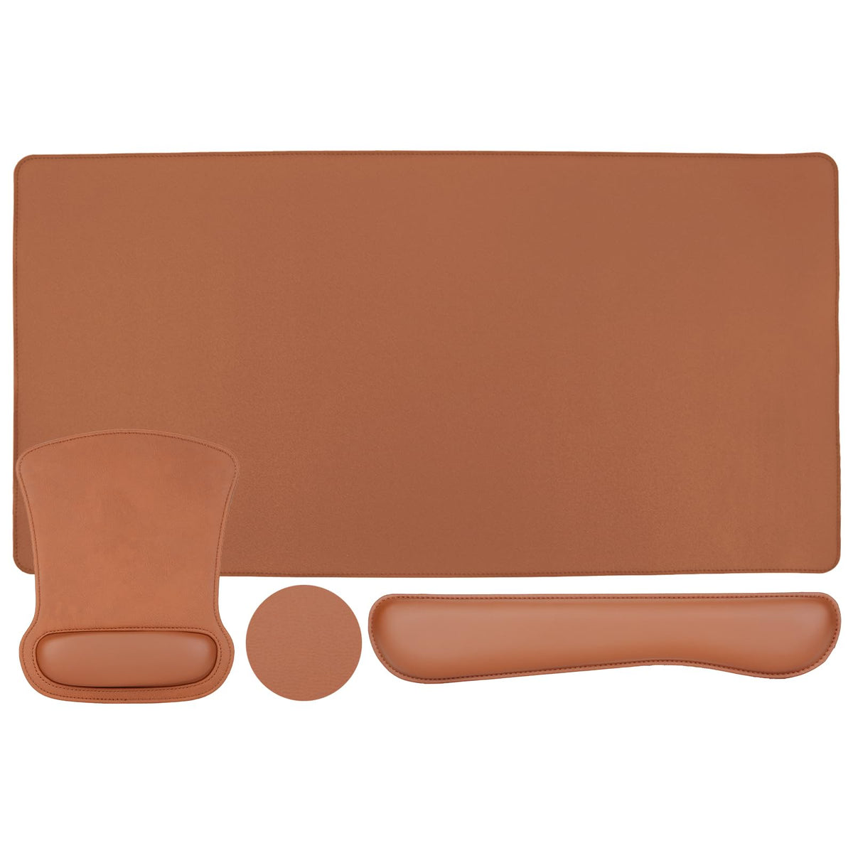 MOSISO Keyboard Mouse Pad Set, PU Leather Large Gaming Mousepad&Keyboard Wrist Rest&Mouse Wrist Rest&Coaster, Ergonomic Non-Slip Mousepad&Easy Typing Cushion with Memory Foam for Home Office, Brown