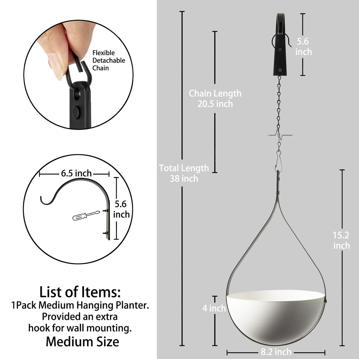Hajia Waterdrop Shaped Hanging Planter, Metal Plant Hanger with Non-Detachable Pot, Hanging Plant Holder for Wall and Ceiling Decor.(No Plants and Drainage Holes) (Black, Medium 1 Pack)