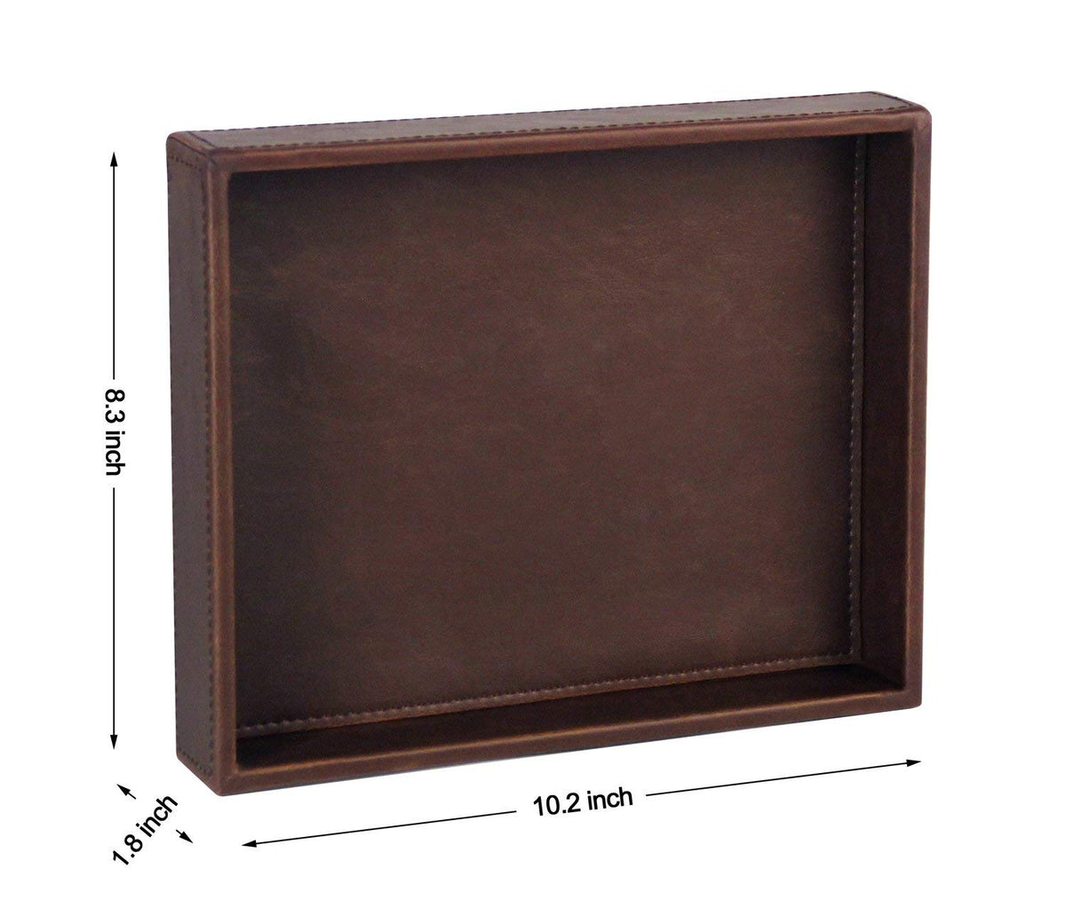 HofferRuffer Decorative Vanity Tray, Desktop Storage Organizer, Catchall Tray, Valet Tray, Nightstand or Dresser Organizer, PU Faux Leather Bathroom Tray, Brown, 10.2 x 8.4 x 1.8 inches