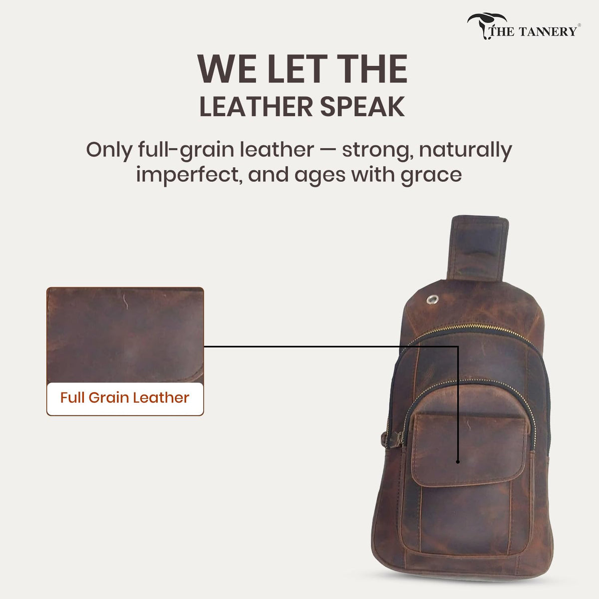 The Tannery Handmade Buffalo Leather Multipurpose Travel Hiking Crossbody Chest Backpack with Adjustable Shoulder Strap, Thanks Giving (Dark Brown, Large)