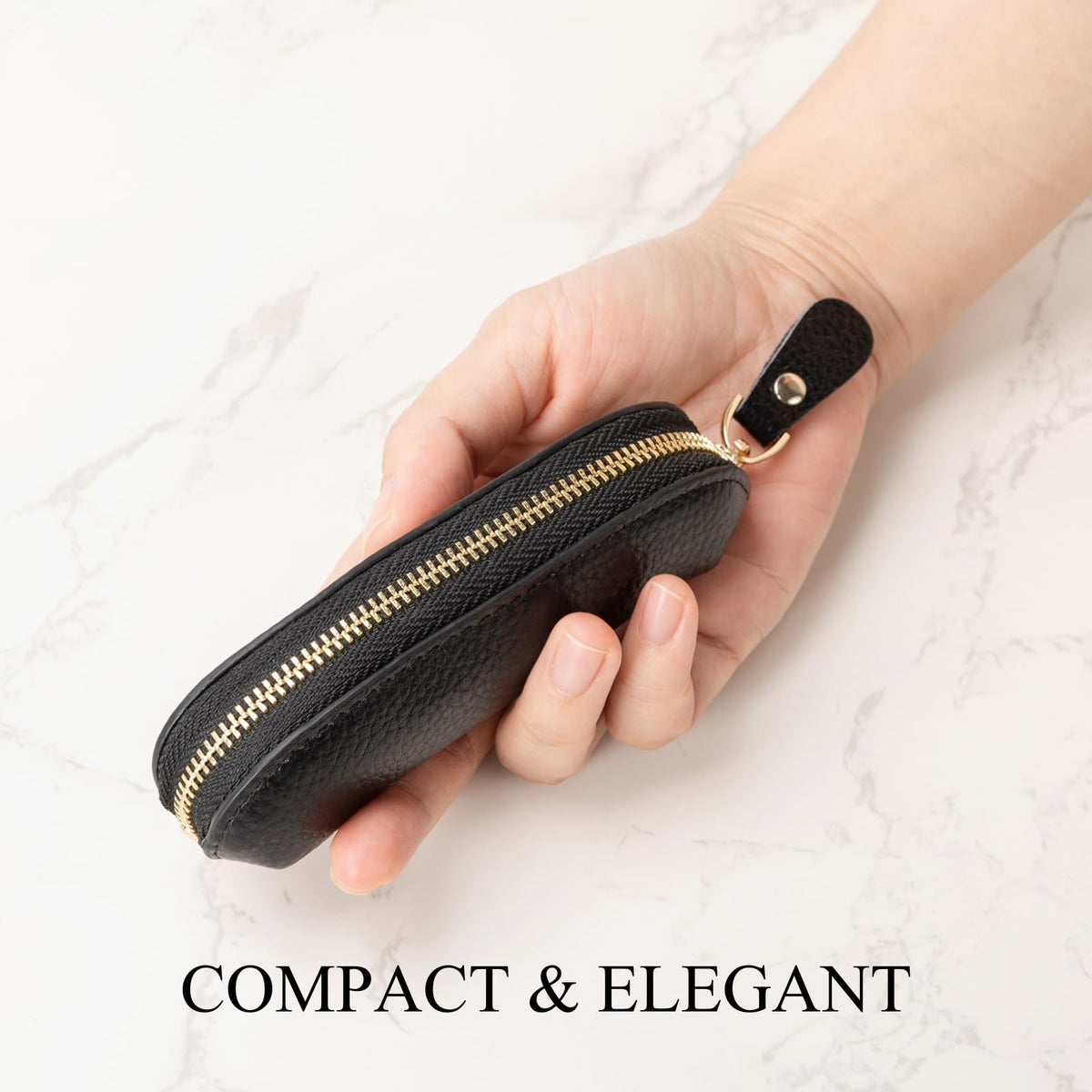 LARENNT Full Grain Leather Coin Pouch - Travel Small Coin Purse with Zipper - Mini Key Pouch Change Purse for Women and Men (Black)