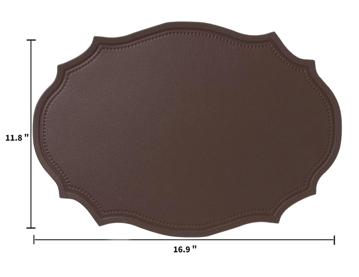 Double-Texture Faux Leather Oval Placemats Set of 6 Washable Heat Insulation Mats Watertight and Non-Slip for Home Kitchen 、Coffee Shops、Restaurants(Brown)