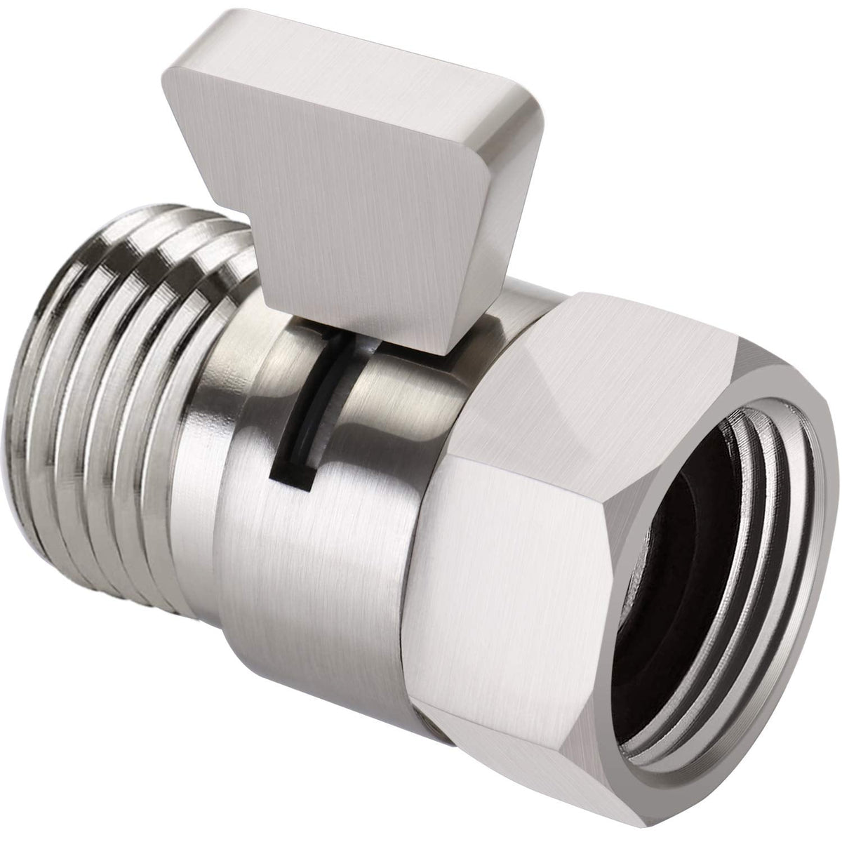 Tenfe Water Flow Control Valve, Brushed Nickel Shut Off Valve for Hand shower Adjustable Water Pressure Turn off Valve, Brass G1/2 Standard Connection