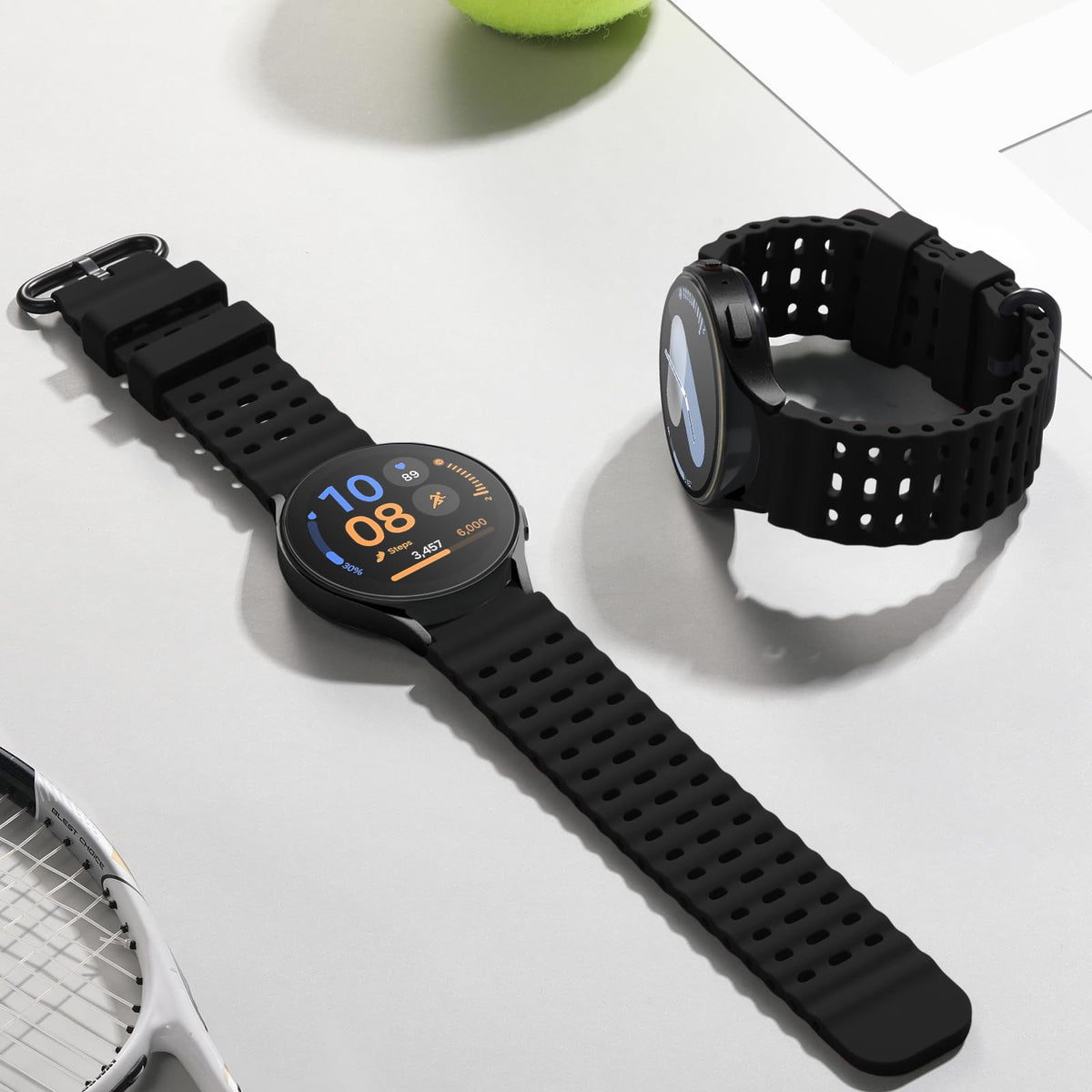 Sport Band for Samsung Galaxy Watch 7 5 4 6 FE 44mm 40mm/for Galaxy Watch 6/4 Classic 47mm 43mm 46mm 42mm/Watch 5 Pro 45mm, No Gap Breathable Soft Silicone Strap 20mm Replacement Men Women, Black