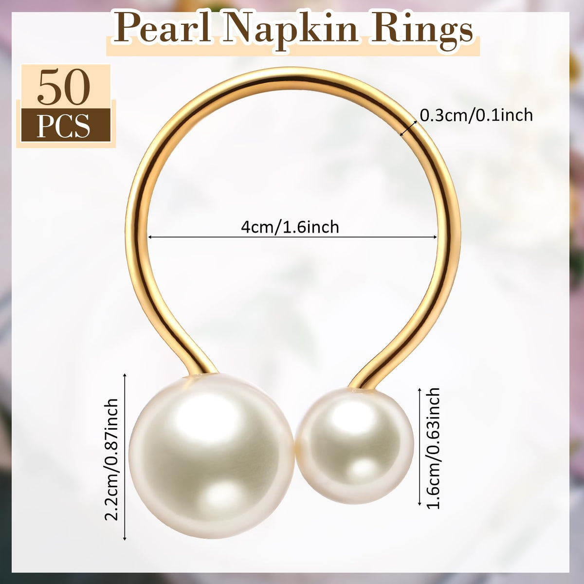 Sliner 50 Pcs Gold Pearl Napkin Rings Set, Faux Pearl Napkin Ring Holders, Delicate Metal Serviette Buckle Bulk for Wedding, Dinner Banquet, Holiday Gather Part, Party Table Decor(Simple Style)