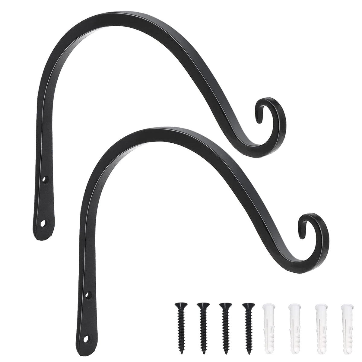 LOOGI Hanging Plant Bracket, Wall Hook Plant Hanger Decorative Hooks for Indoor Planter Lantern, Outdoor Bird Feeder Wind Chime, 2 Pack Black (8 Inch C)