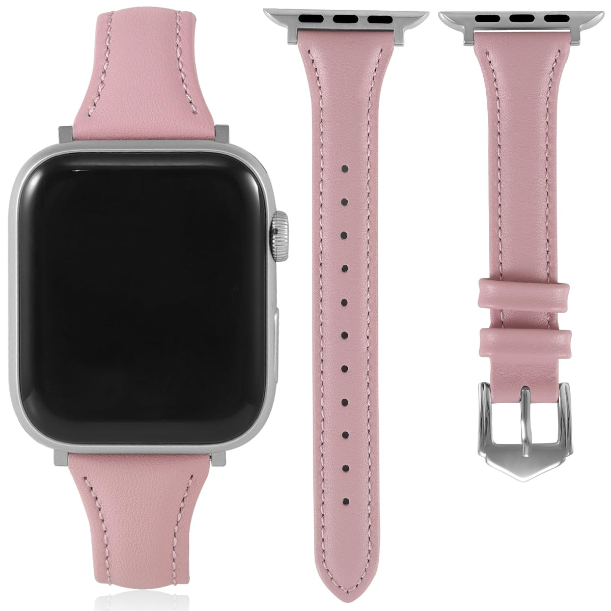 Slim Soft Genuine Leather Bands Compatible with Apple Watch Band 38mm 40mm 41mm 42mm for Women, Dressy Durable Leather Replacement Strap for iWatch SE1/2/3 11 10 9 8 7 6 5 4 3 2 1