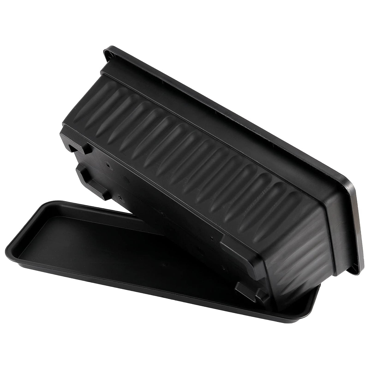 HAKZEON 6 Pack 17 Inches Plastic Flower Box Planters with Trays, Countryside Flower Window Boxes with 30 Plant Labels, Black Rectangular Vegetable Planters for Windowsill, Porch, Balcony, Garden