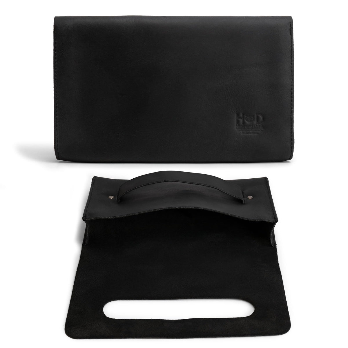 Hide & Drink, Rectangular Clutch Bag With Handle, Wallet for Cards, Money, Stylish Handbag, Full Grain Leather, Handmade, Charcoal Black