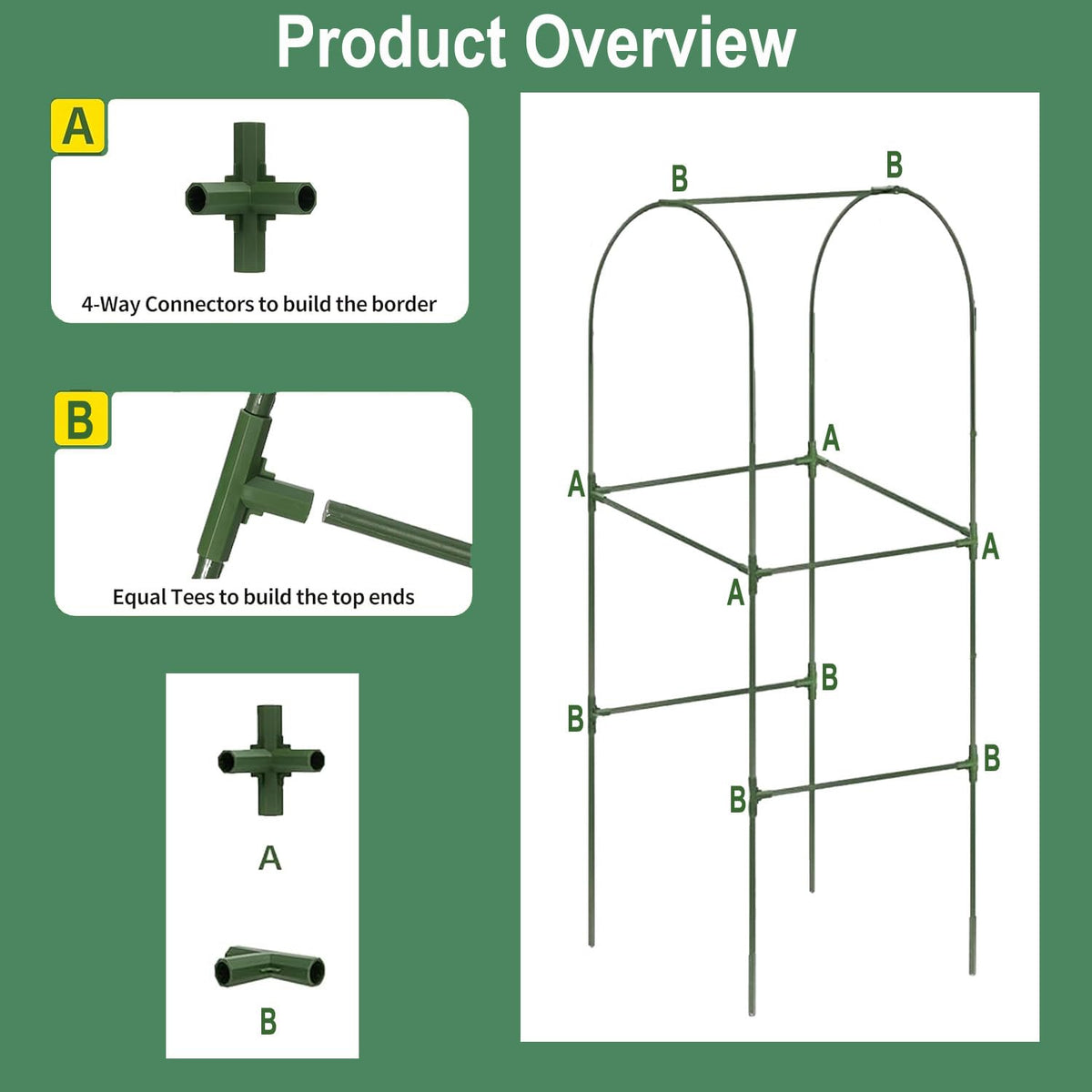 Cucumber Trellis for Plant Climbing- Cucumebr Arch Trelli for Flower Vine Vegetable Tomato Cage Raised Bed- Foldable Garden Tunnel Trellis (Green)